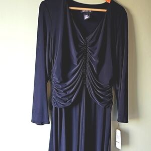 Jones New York dress 16W black long sleeve runched sequins ruffles knee length